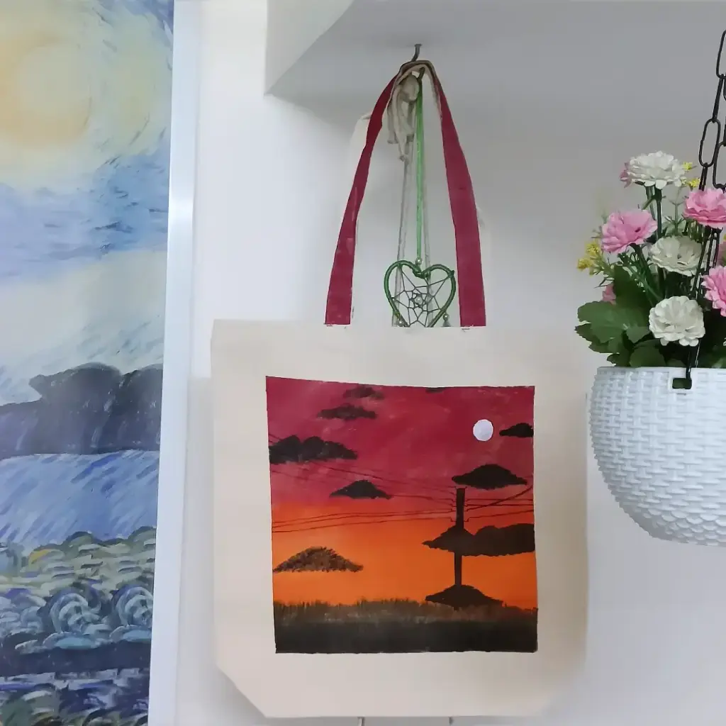 African Safari Sunset Silhouette Hand-Painted Canvas Tote Bag - Wildlife Art