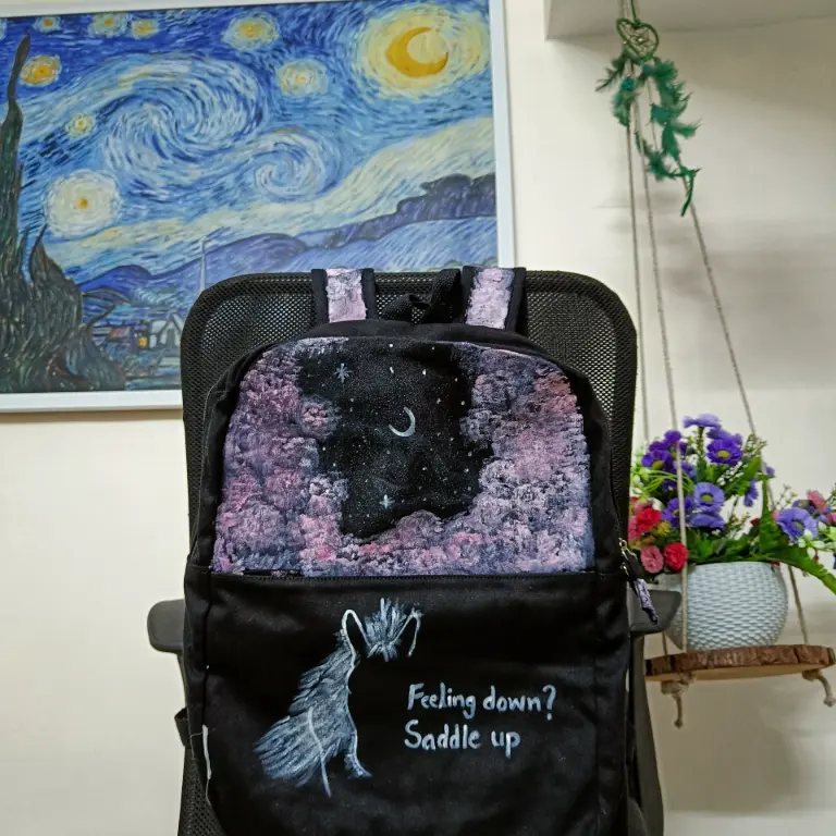 Feeling Down? Saddle Up" Galaxy Cave Hand-Painted Inspirational Backpack